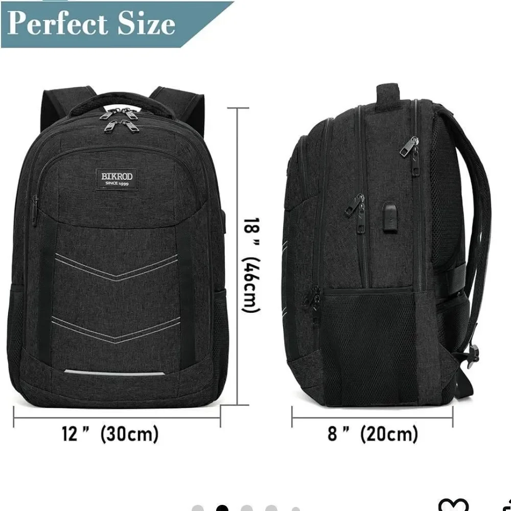 Bikrod Travel Backpack w USB Charging Port Fits 15.6 Inch Laptop Water Resistant